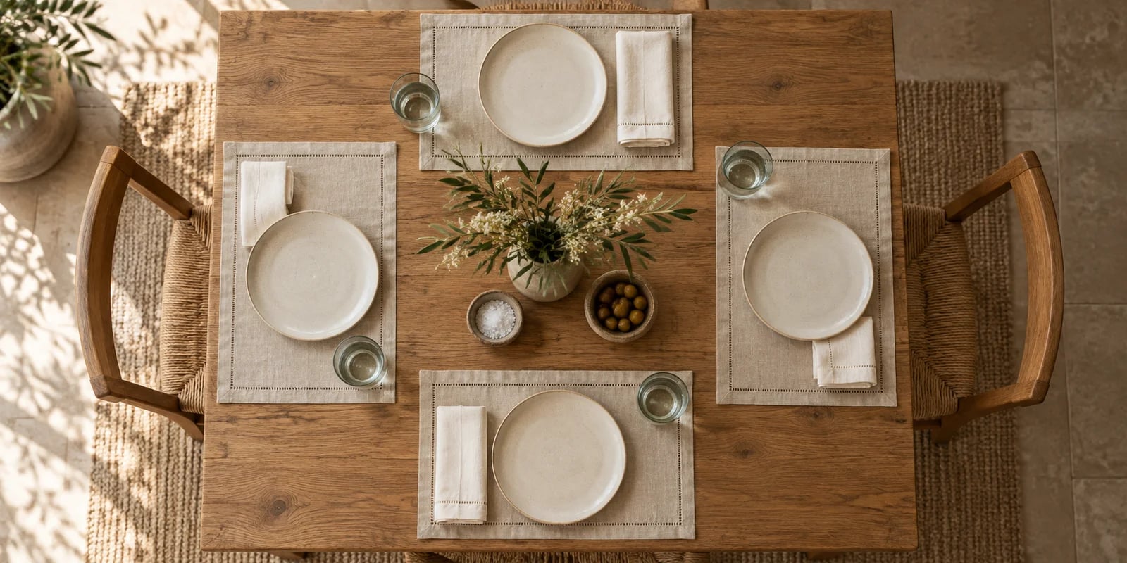 Four coordinated placemat and napkin settings