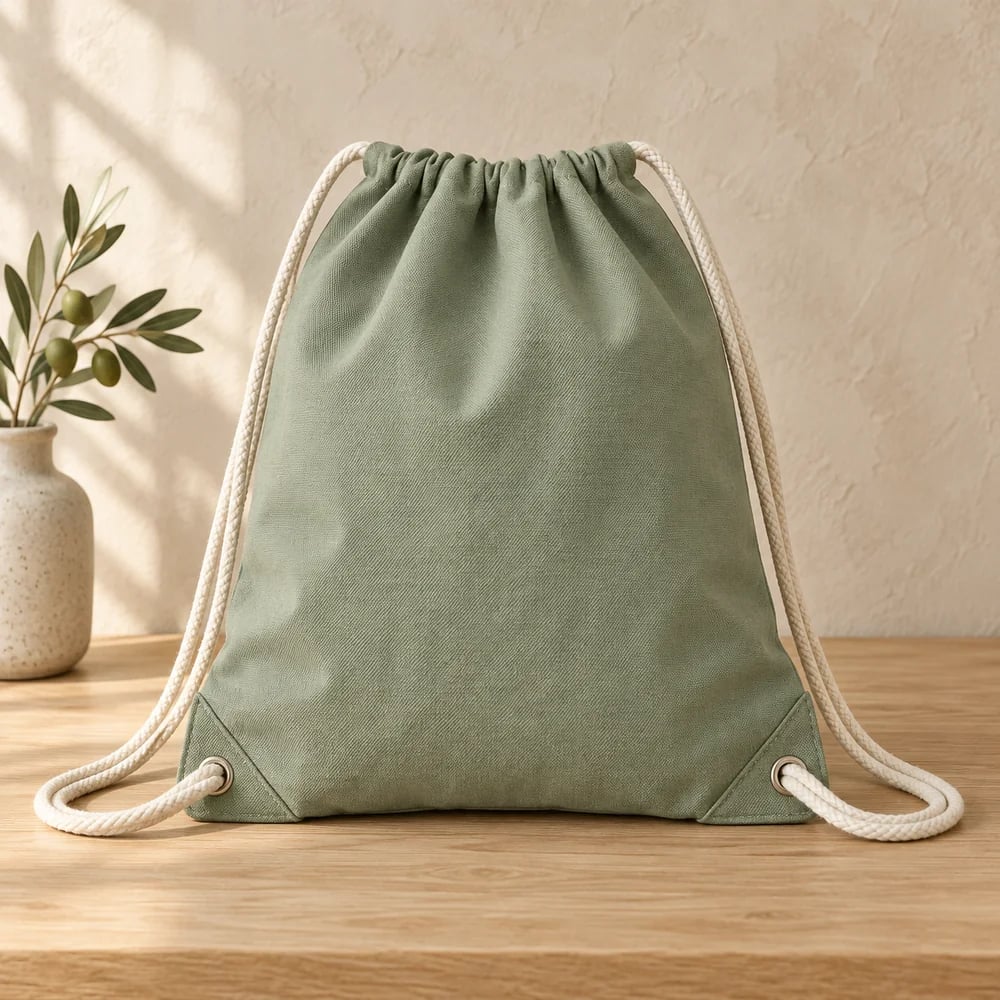Drawstring backpack in sage