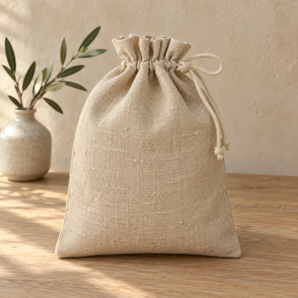 Gift drawstring bag in natural linen
