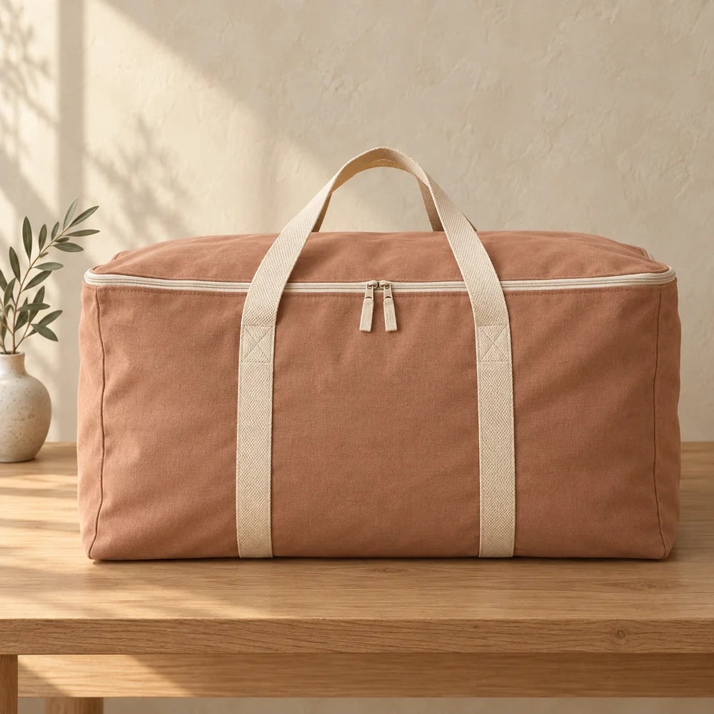 Blanket storage bag in clay