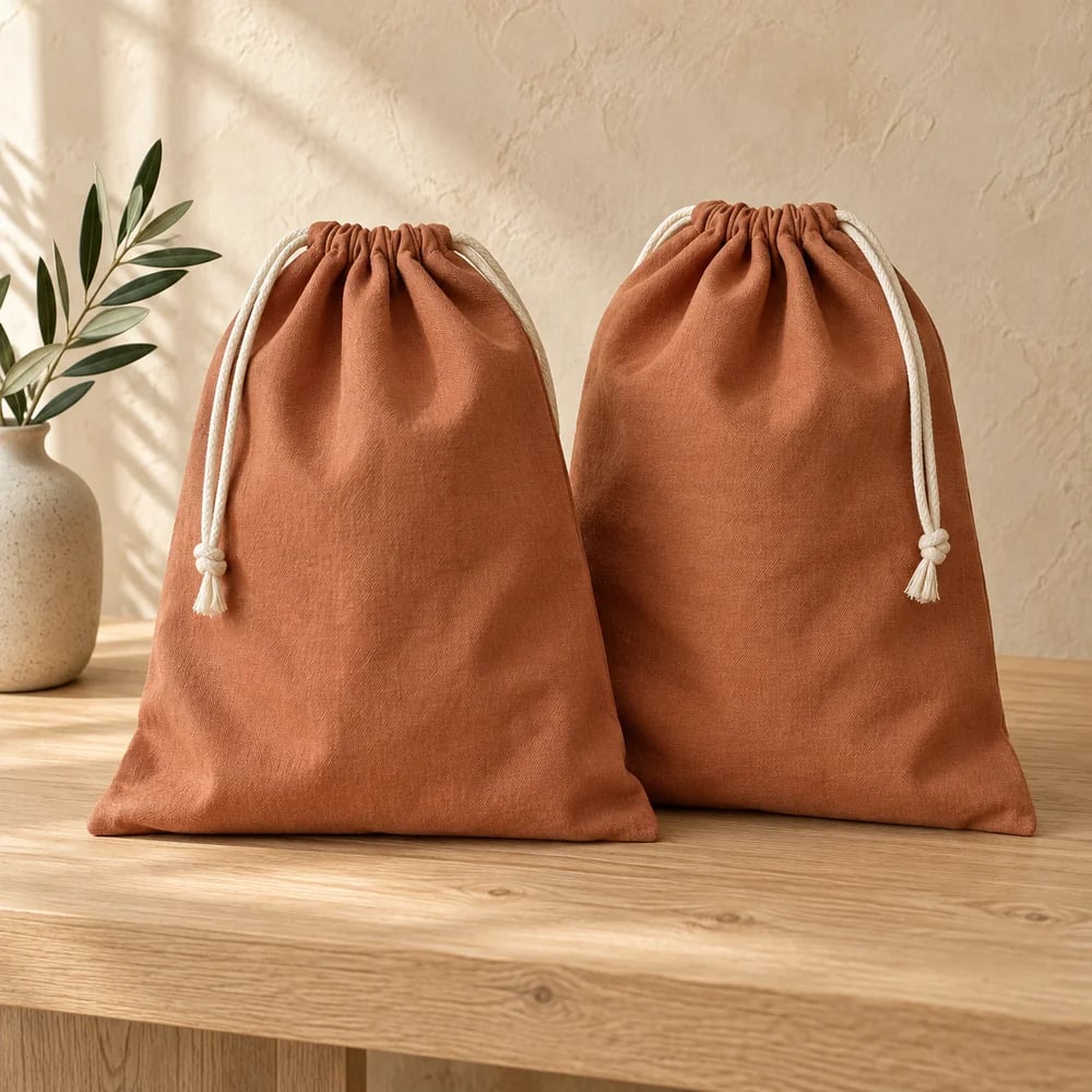 Shoe dust bags in terracotta