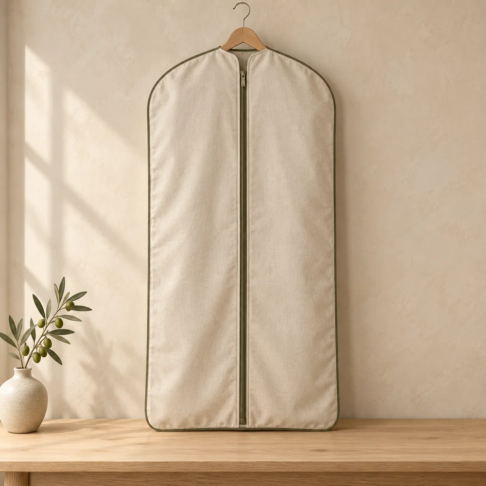 Suit cover in oatmeal