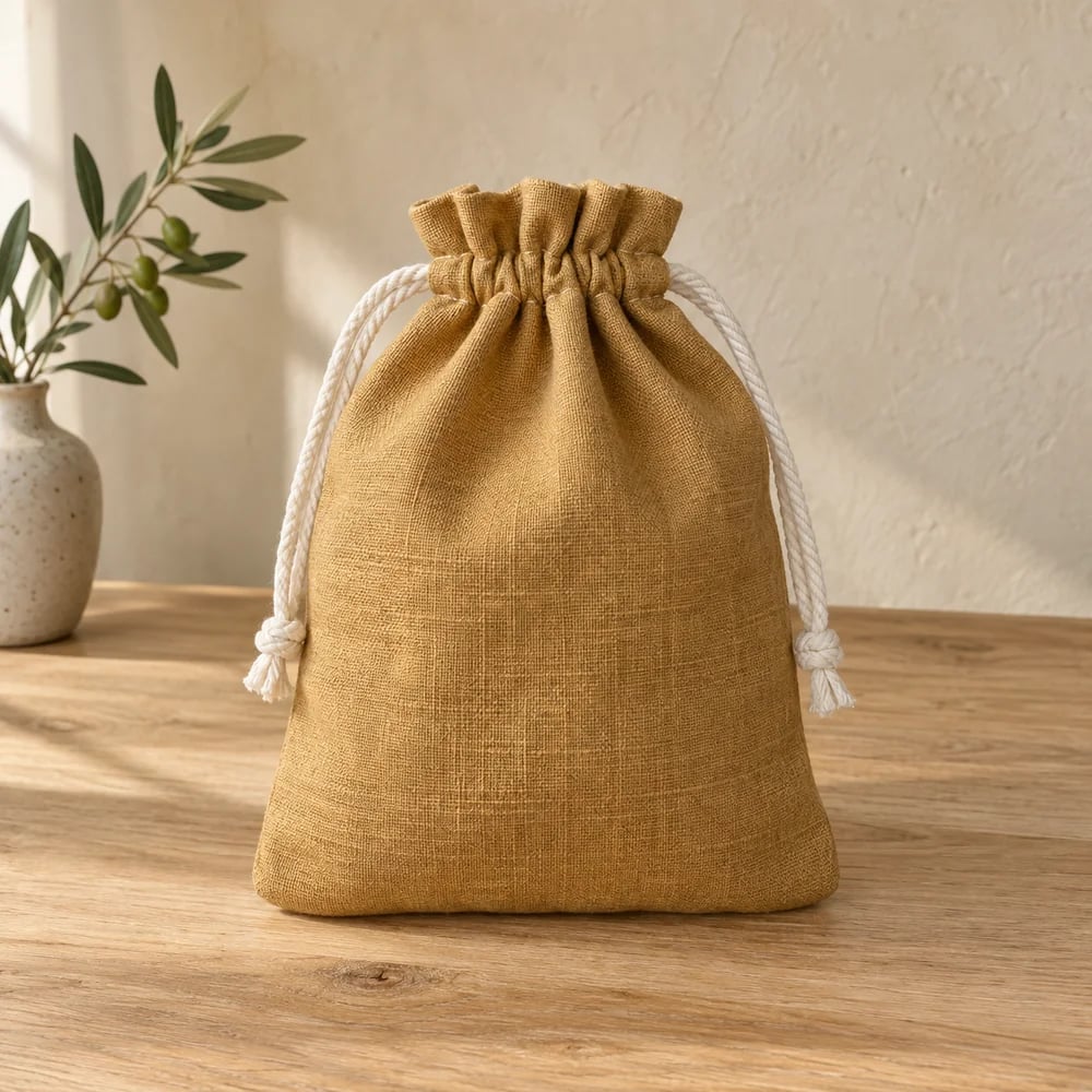 Drawstring pouch in ochre