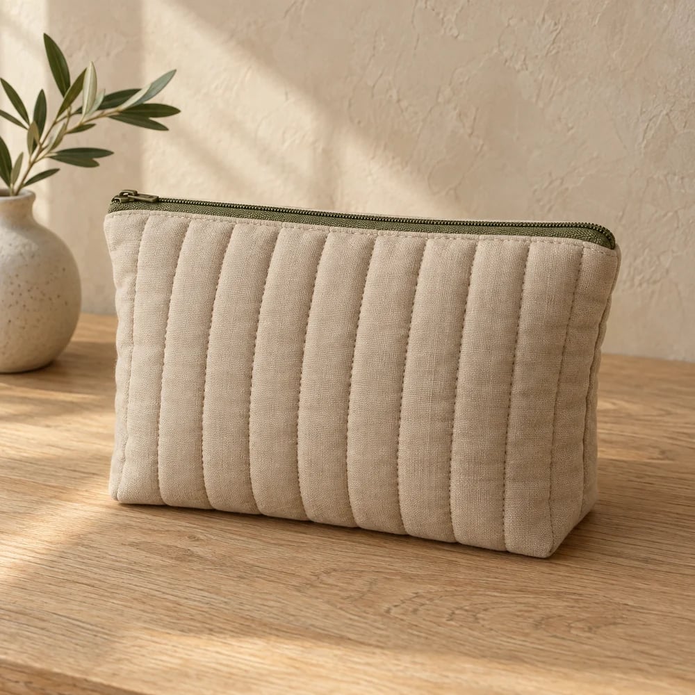 Quilted pouch in oatmeal