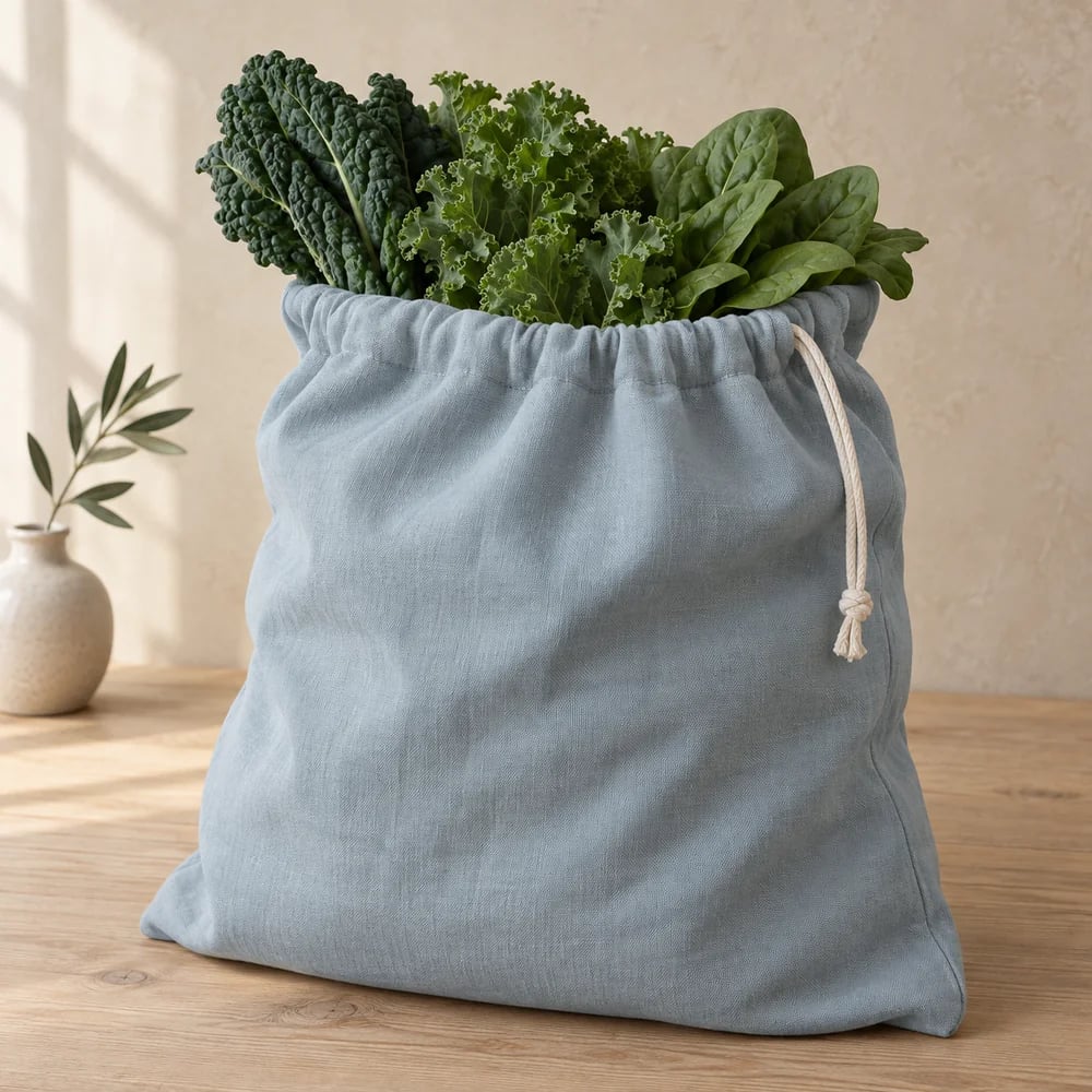 Vegetable storage bag in muted blue