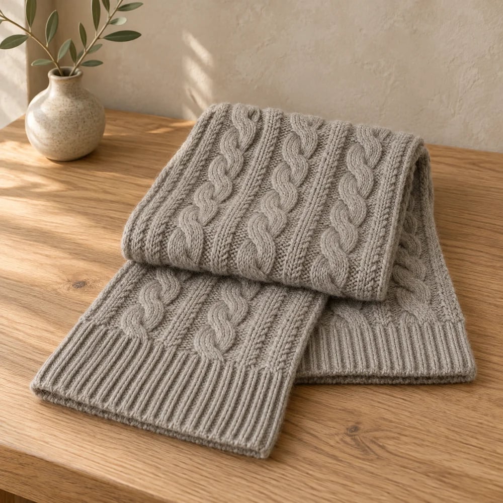 Cable knit scarf in stone
