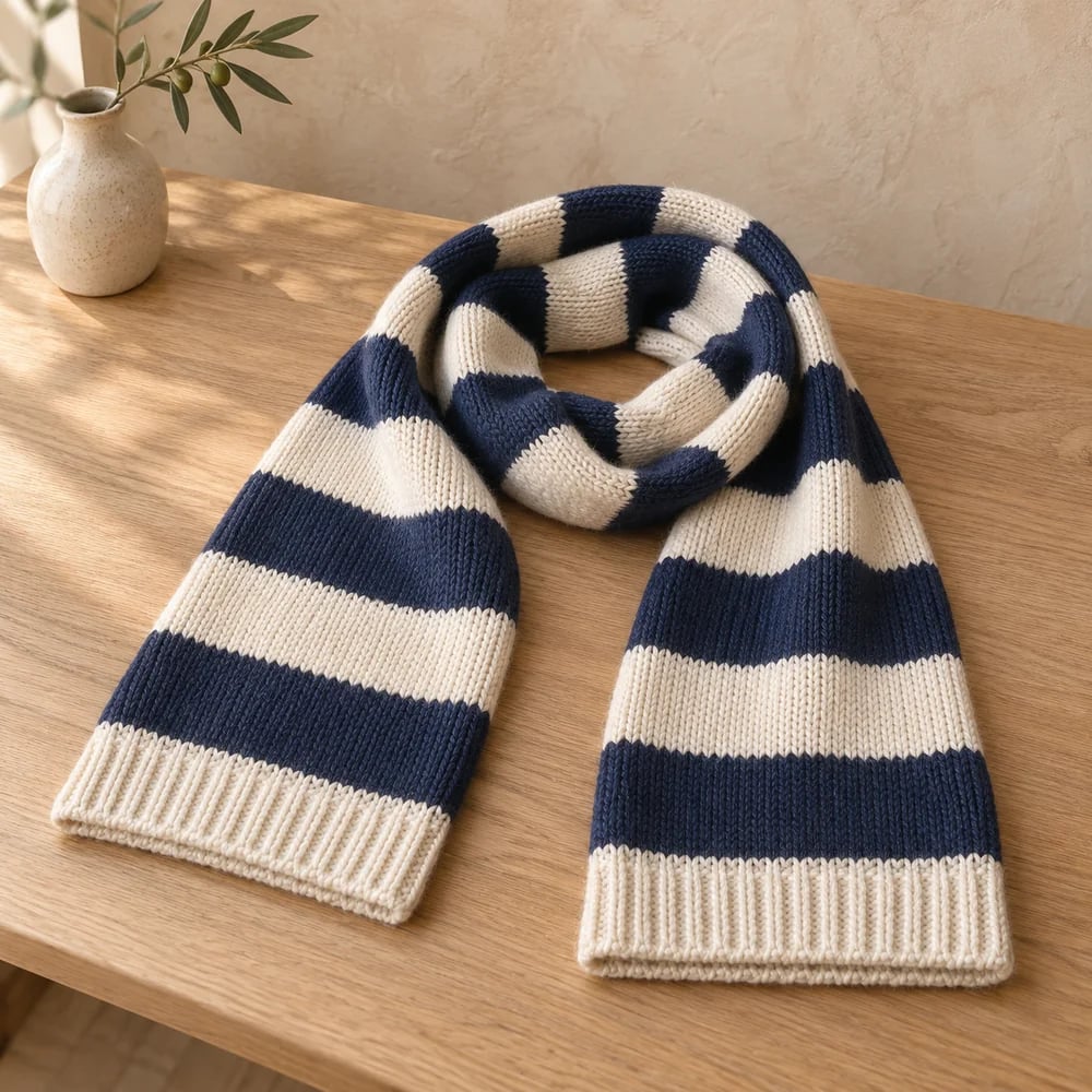 Striped knit scarf in ivory
