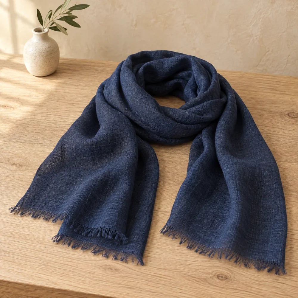 Woven linen scarf in navy