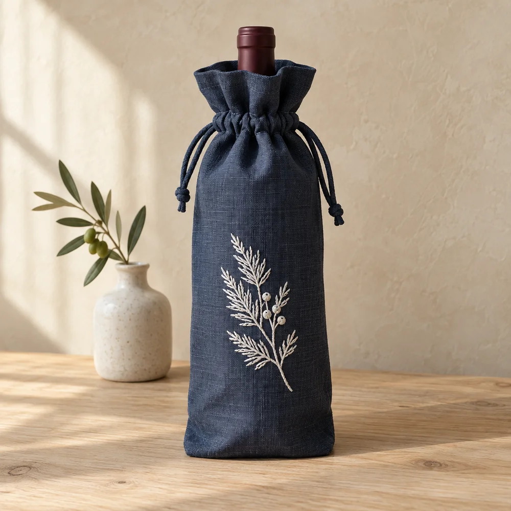Embroidered bottle bag in navy