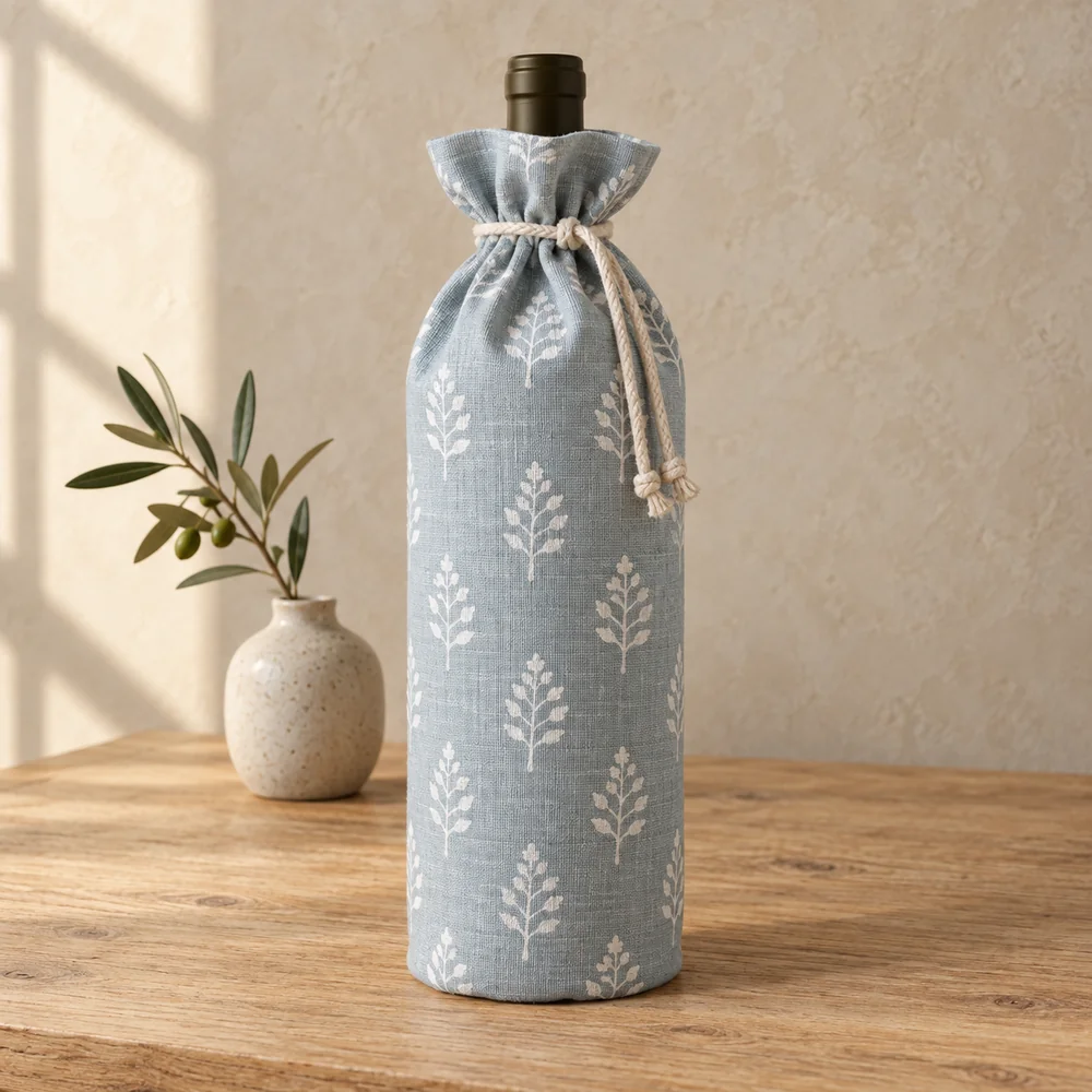 Printed bottle bag in muted blue