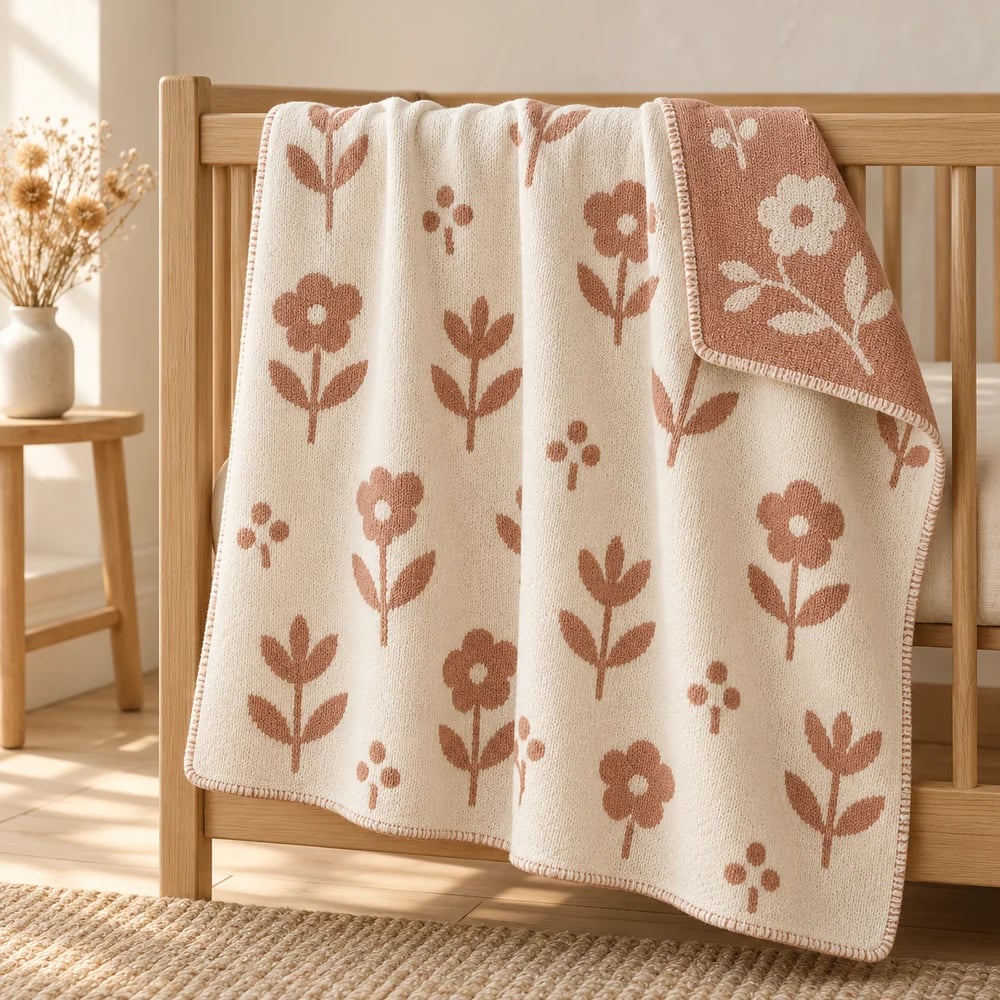 Floral jacquard blanket in ivory