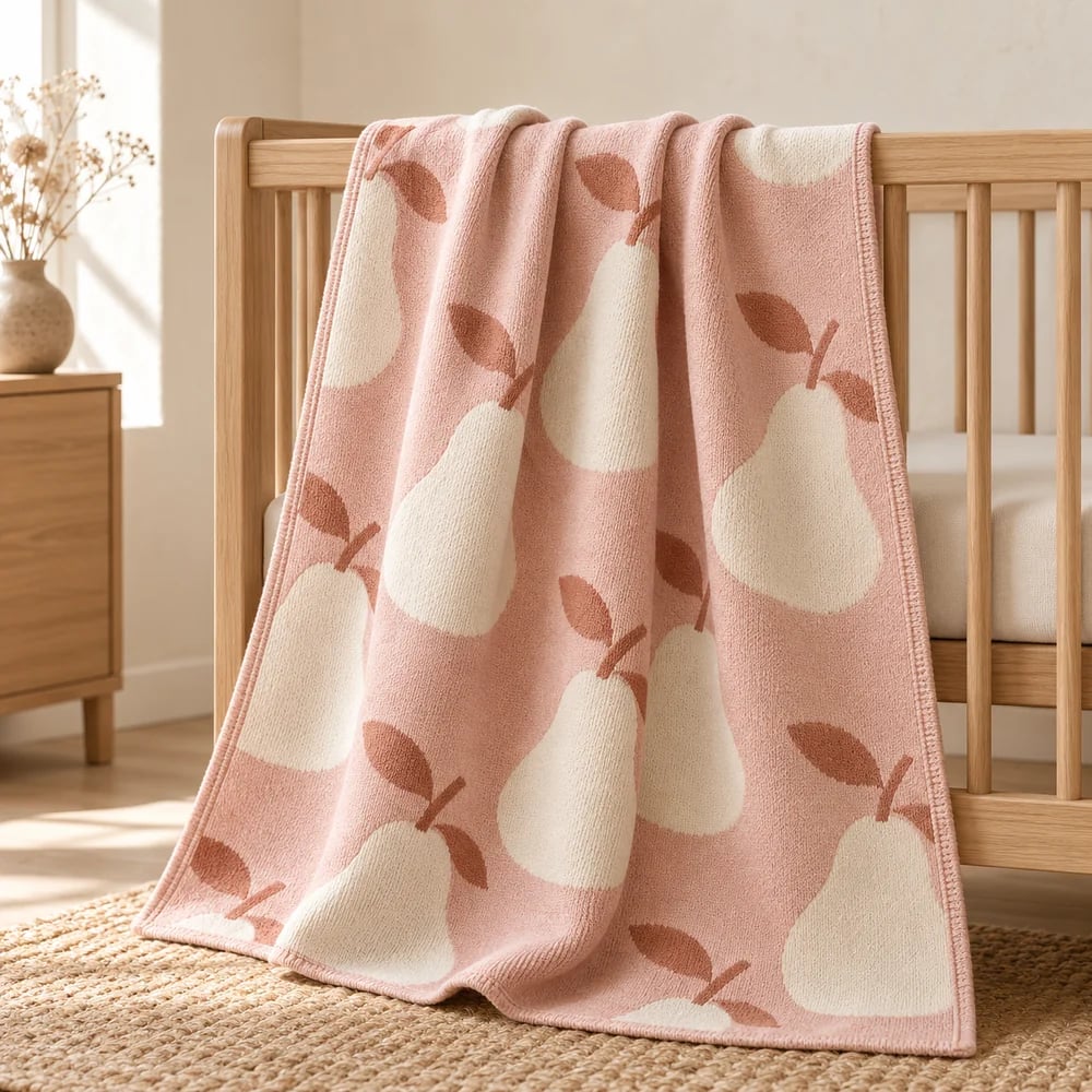 Fruit jacquard blanket in blush pink