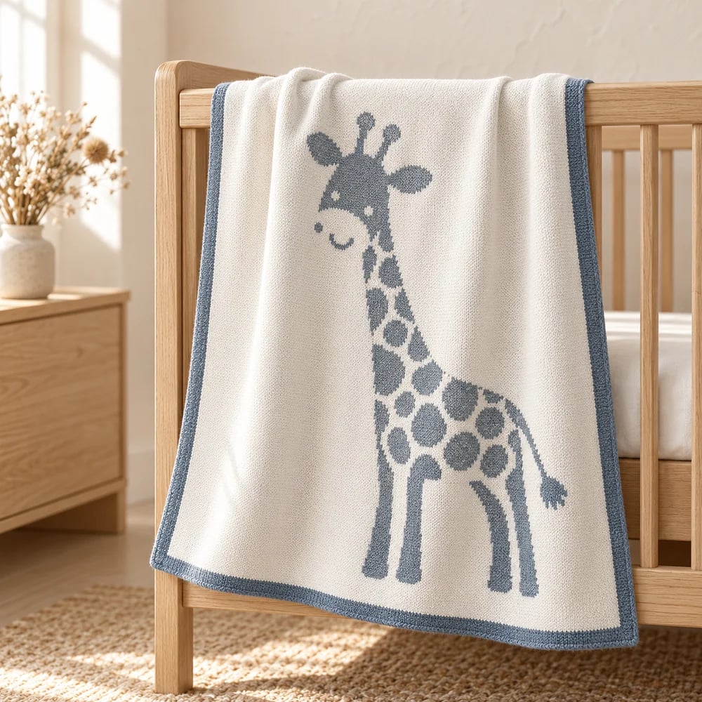 Giraffe jacquard blanket in white