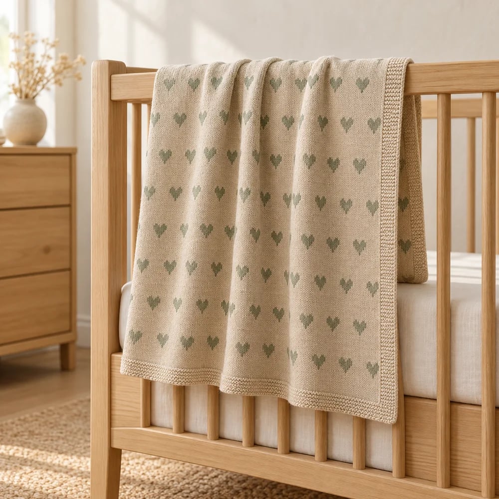 Heart jacquard blanket in flax