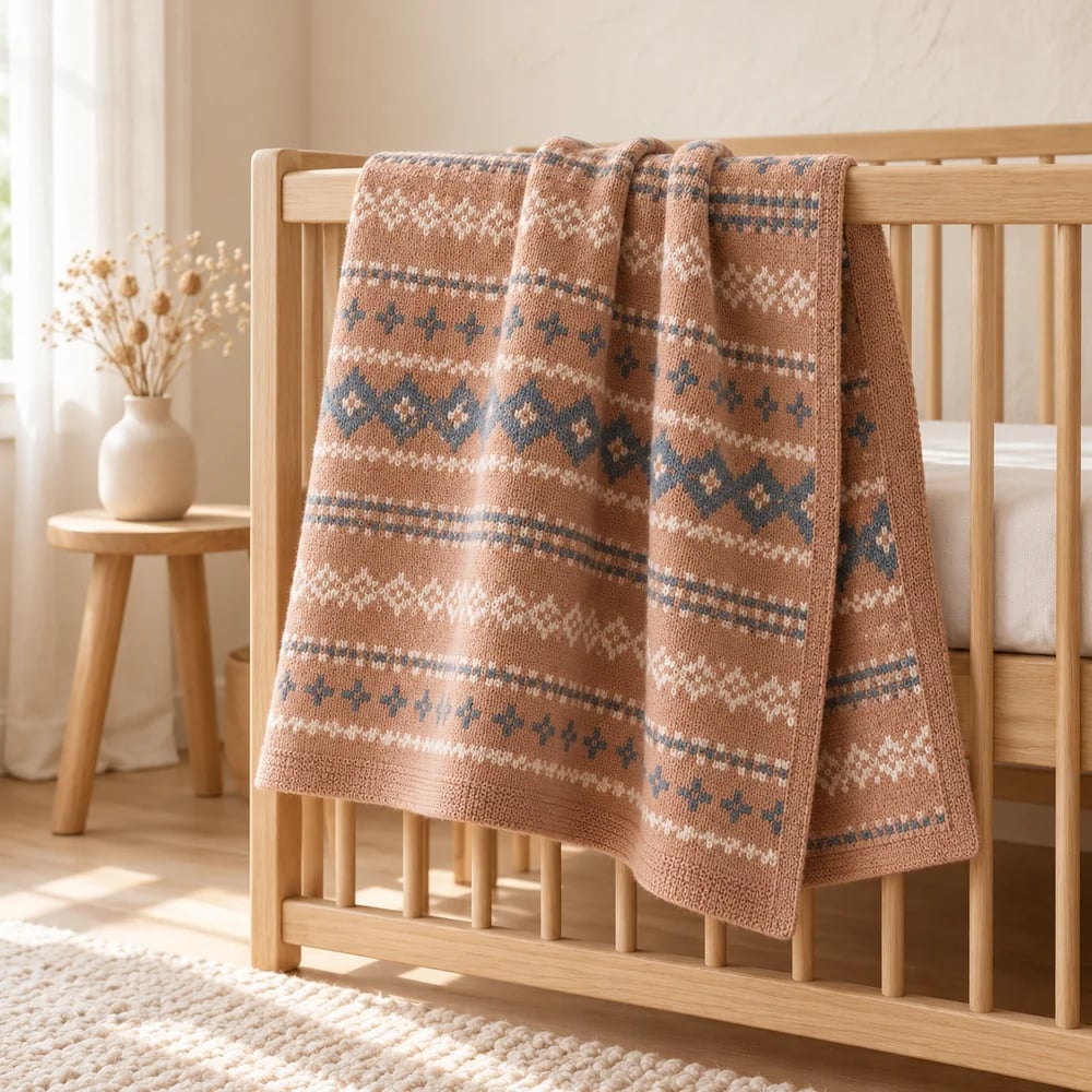 Nordic pattern blanket in clay