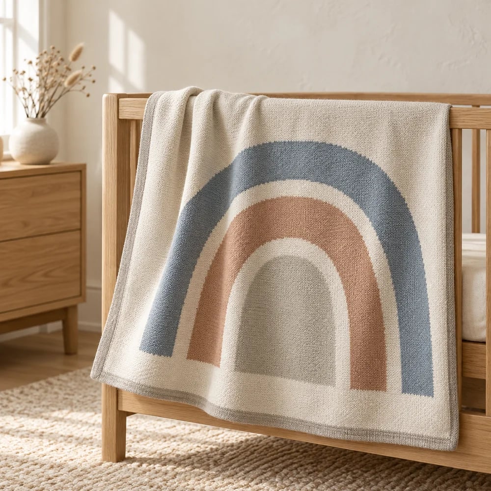 Rainbow jacquard blanket in stone