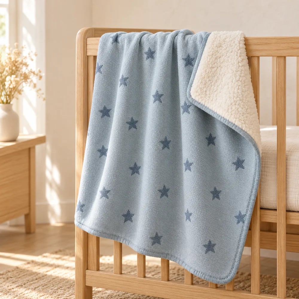 Sherpa backed blanket in muted blue