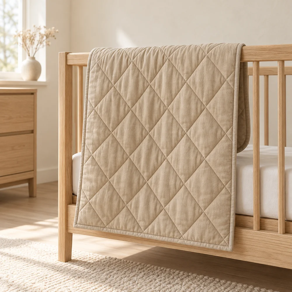 Diamond quilted cot quilt in flax