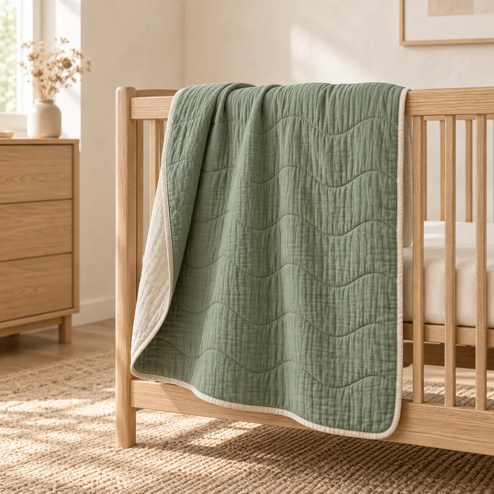 Muslin quilt in eucalyptus