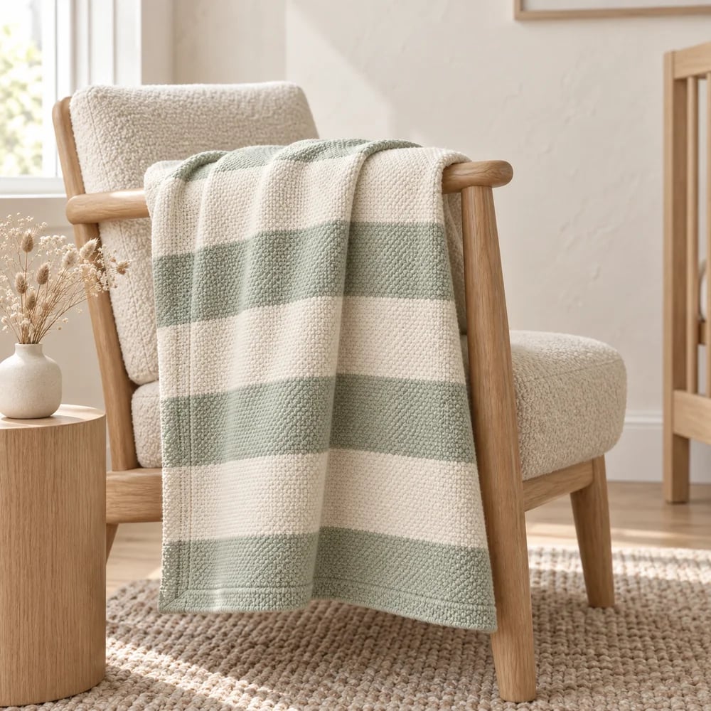 Striped throw in ivory