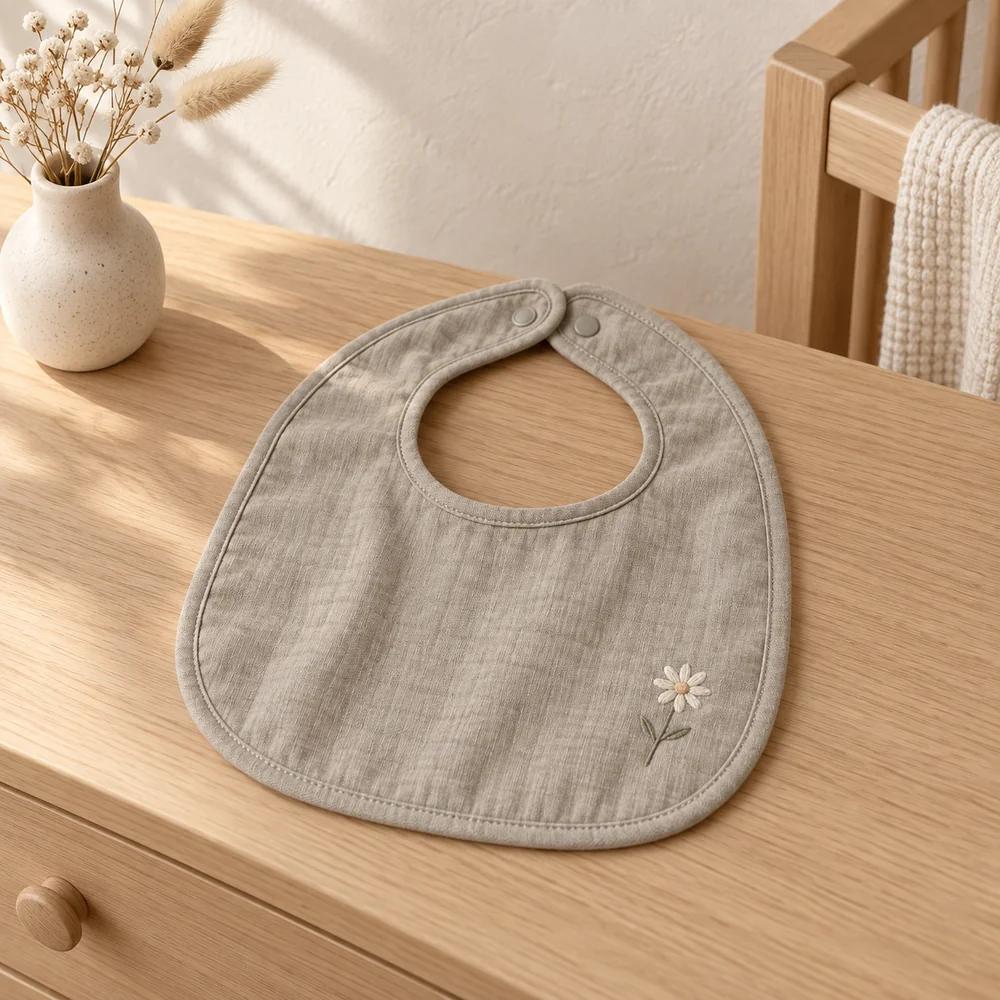 Embroidered bib in stone