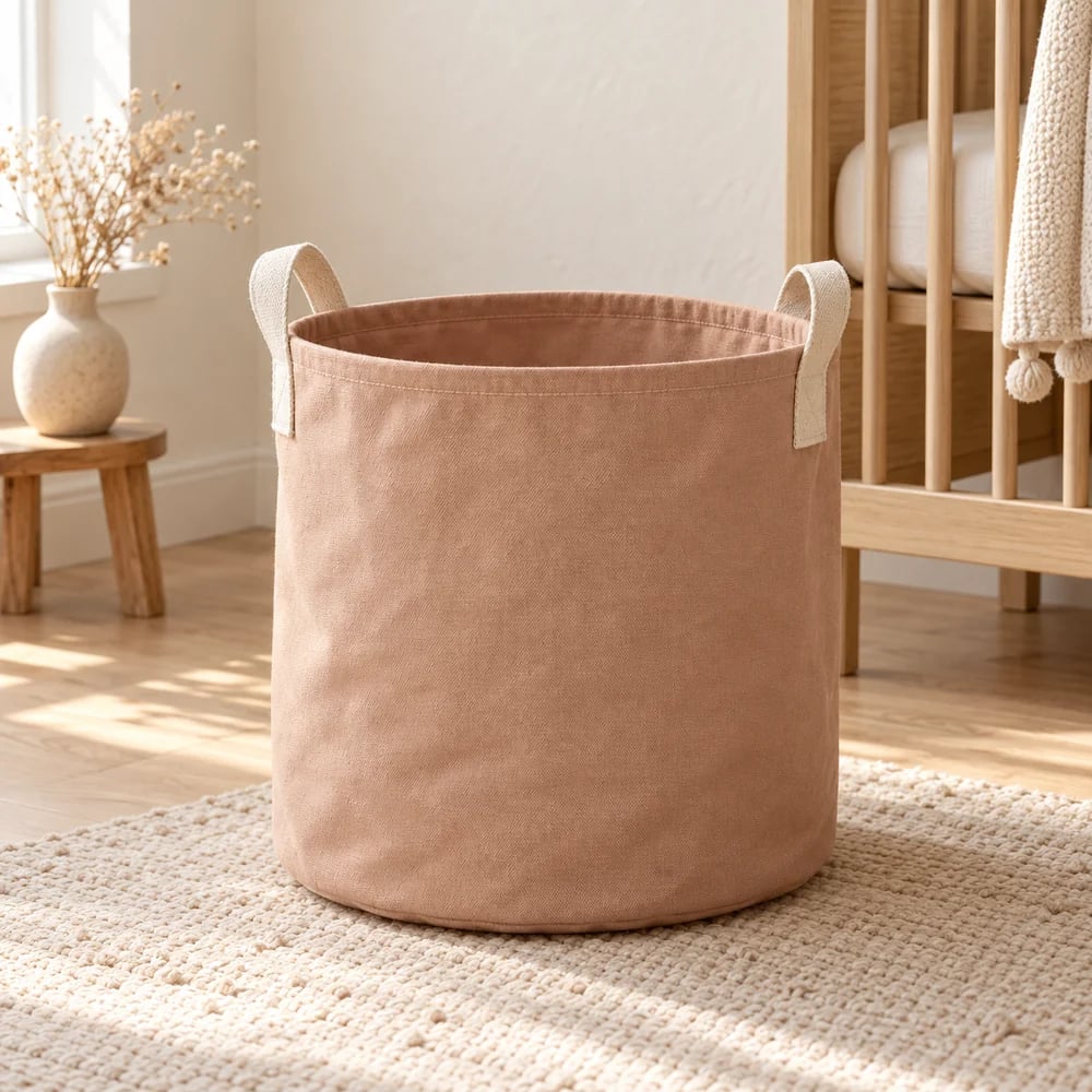 Canvas storage bucket in clay