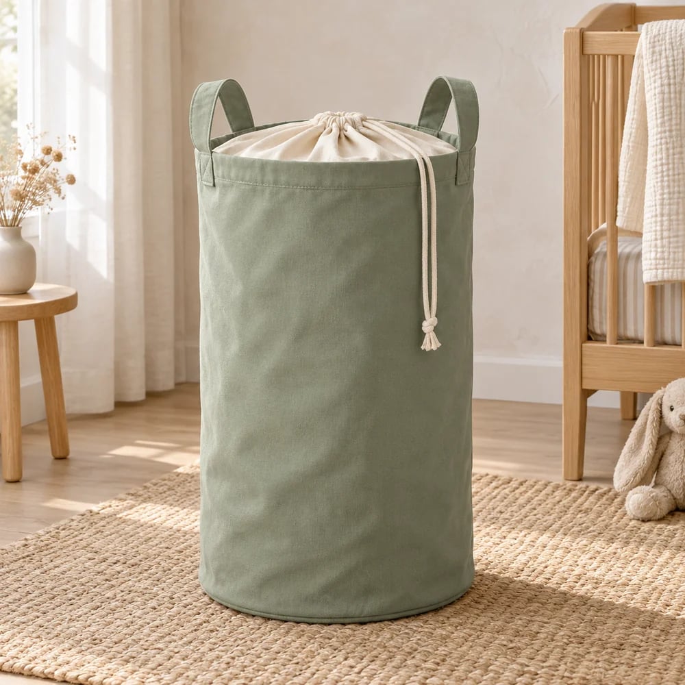 Laundry hamper in sage
