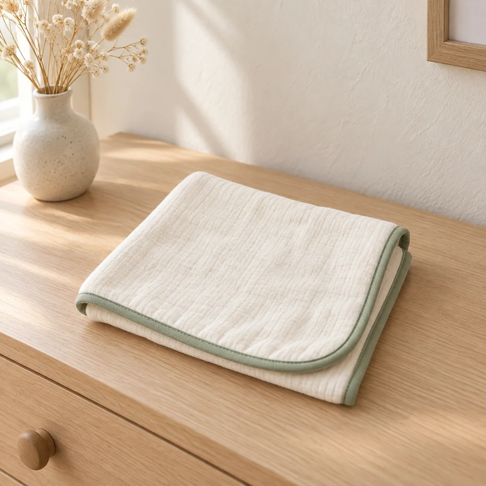 Piped burp cloth in ivory