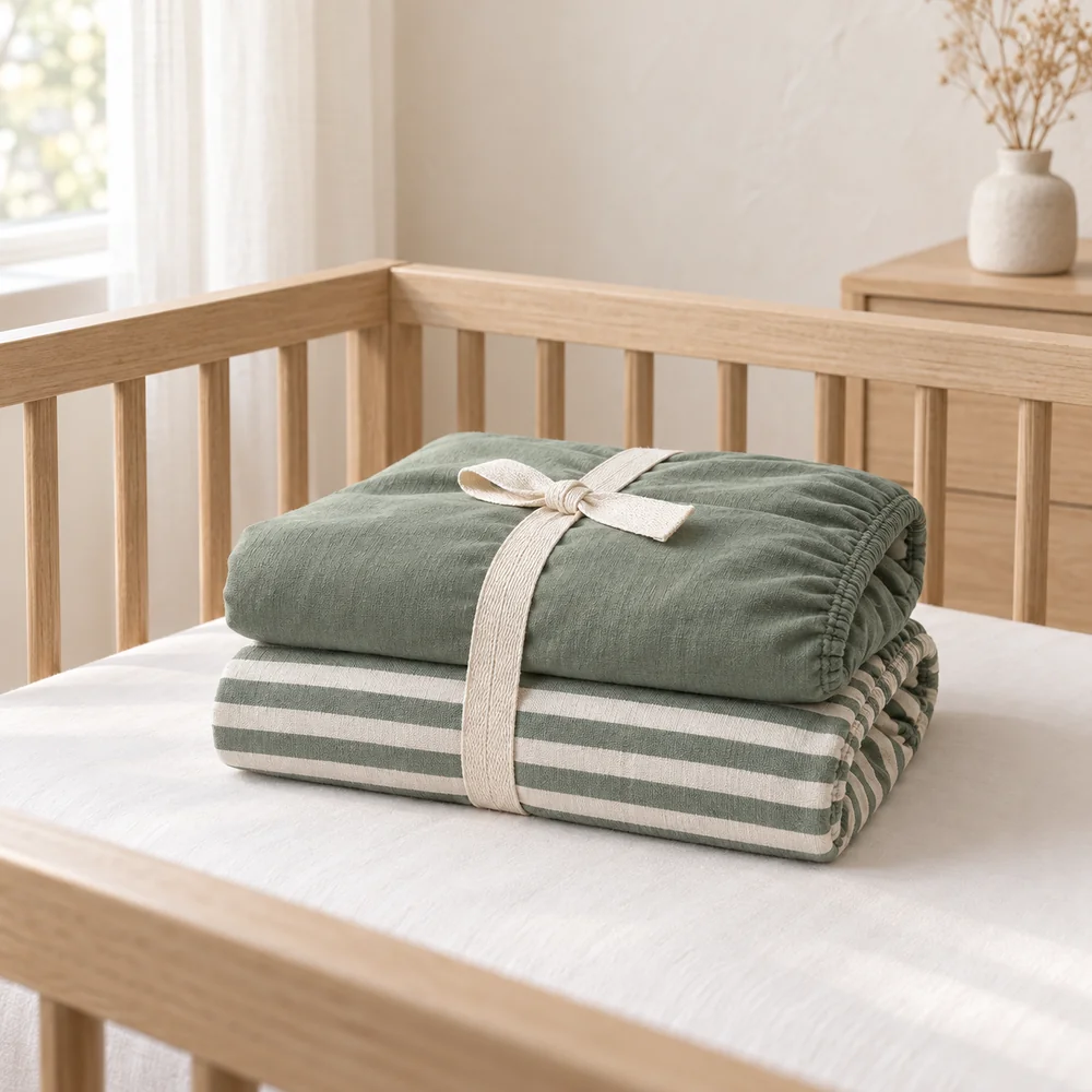 Cot sheet pair in eucalyptus