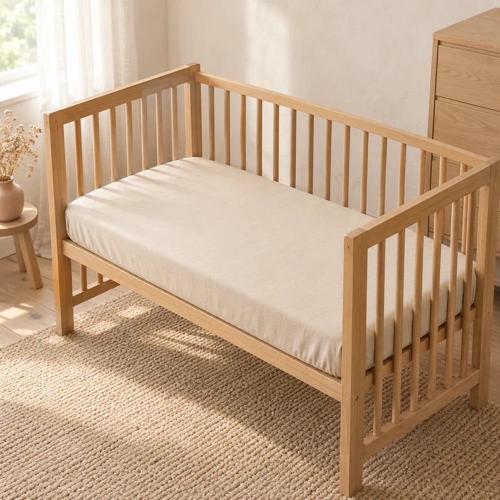 Cotton percale cot sheet in natural linen