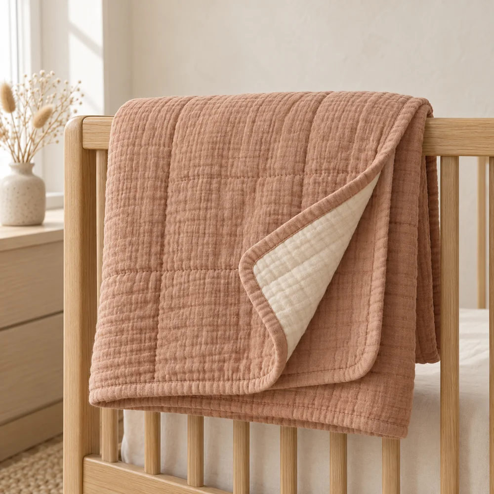 Three layer muslin blanket in clay