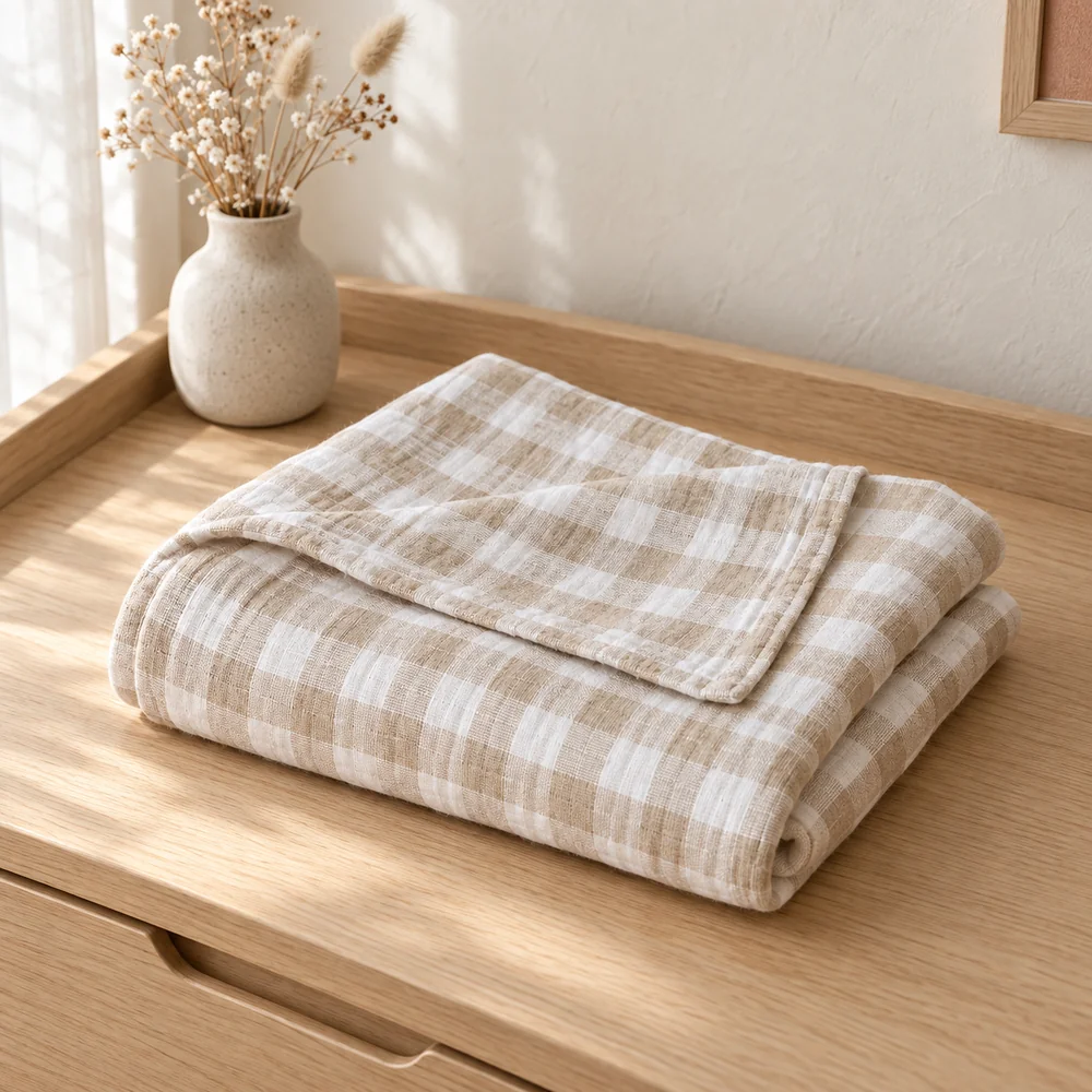 Gingham swaddle in natural linen