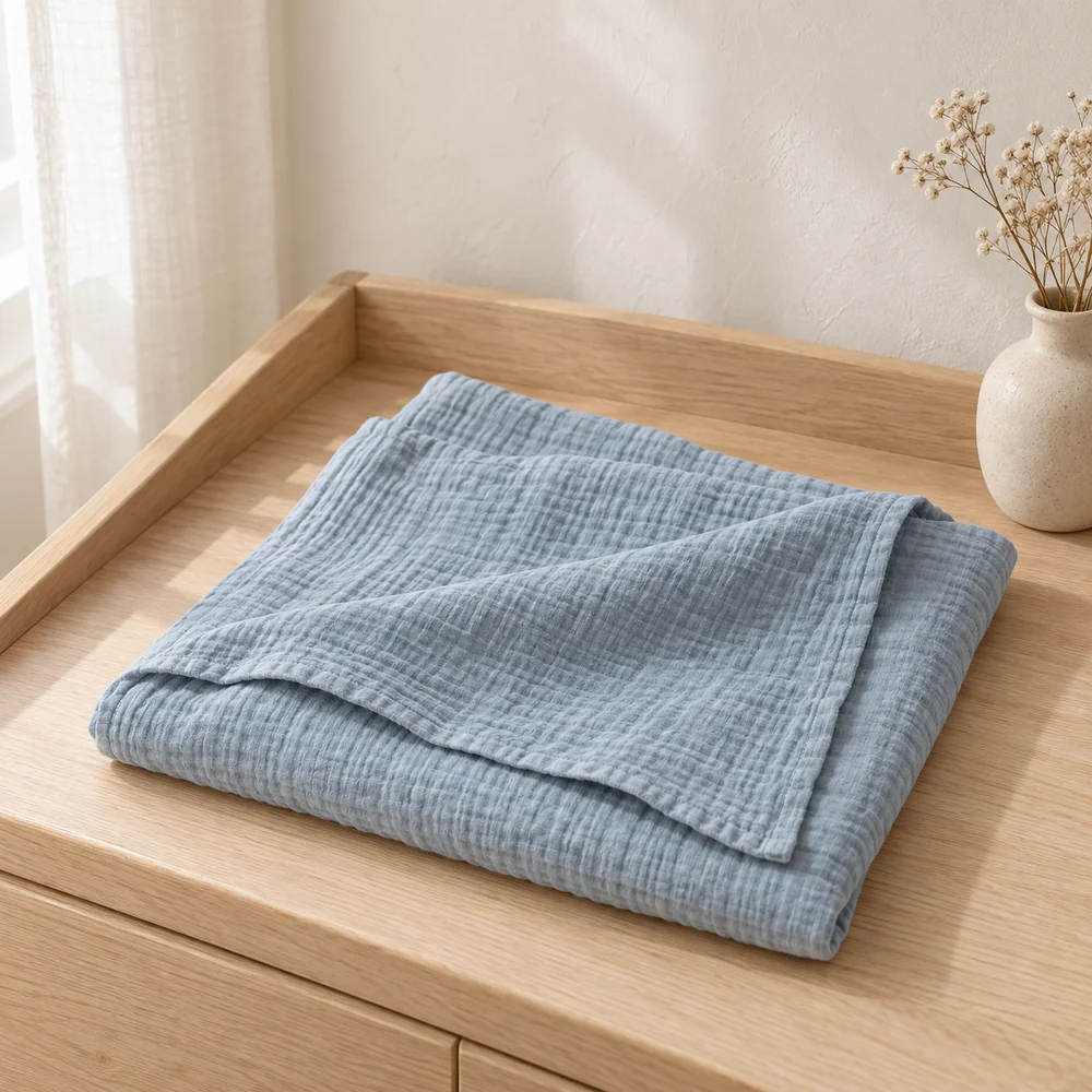 Plain muslin swaddle in muted blue