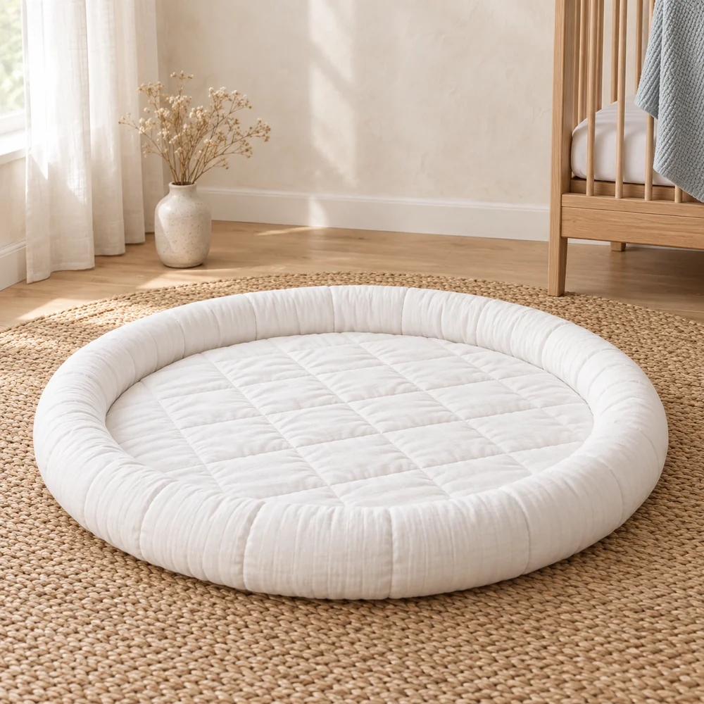 Play mat with bolster edge in white