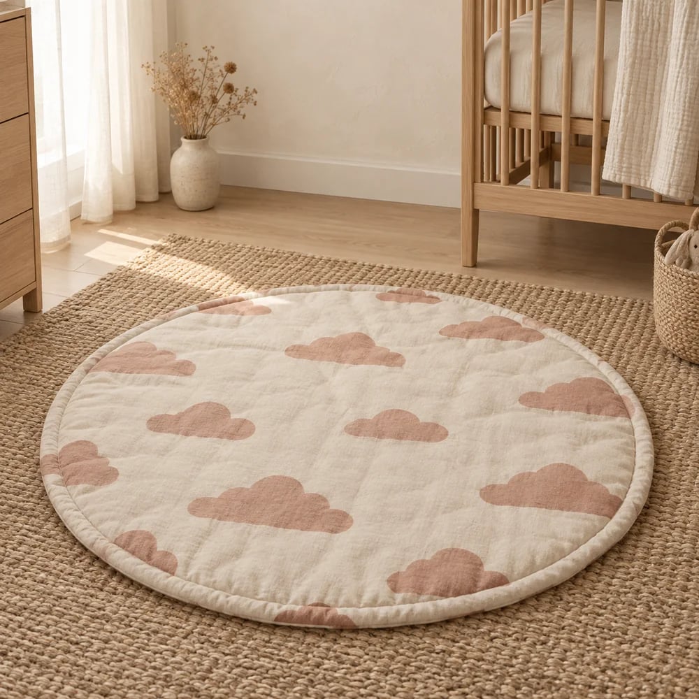 Printed play mat in natural linen