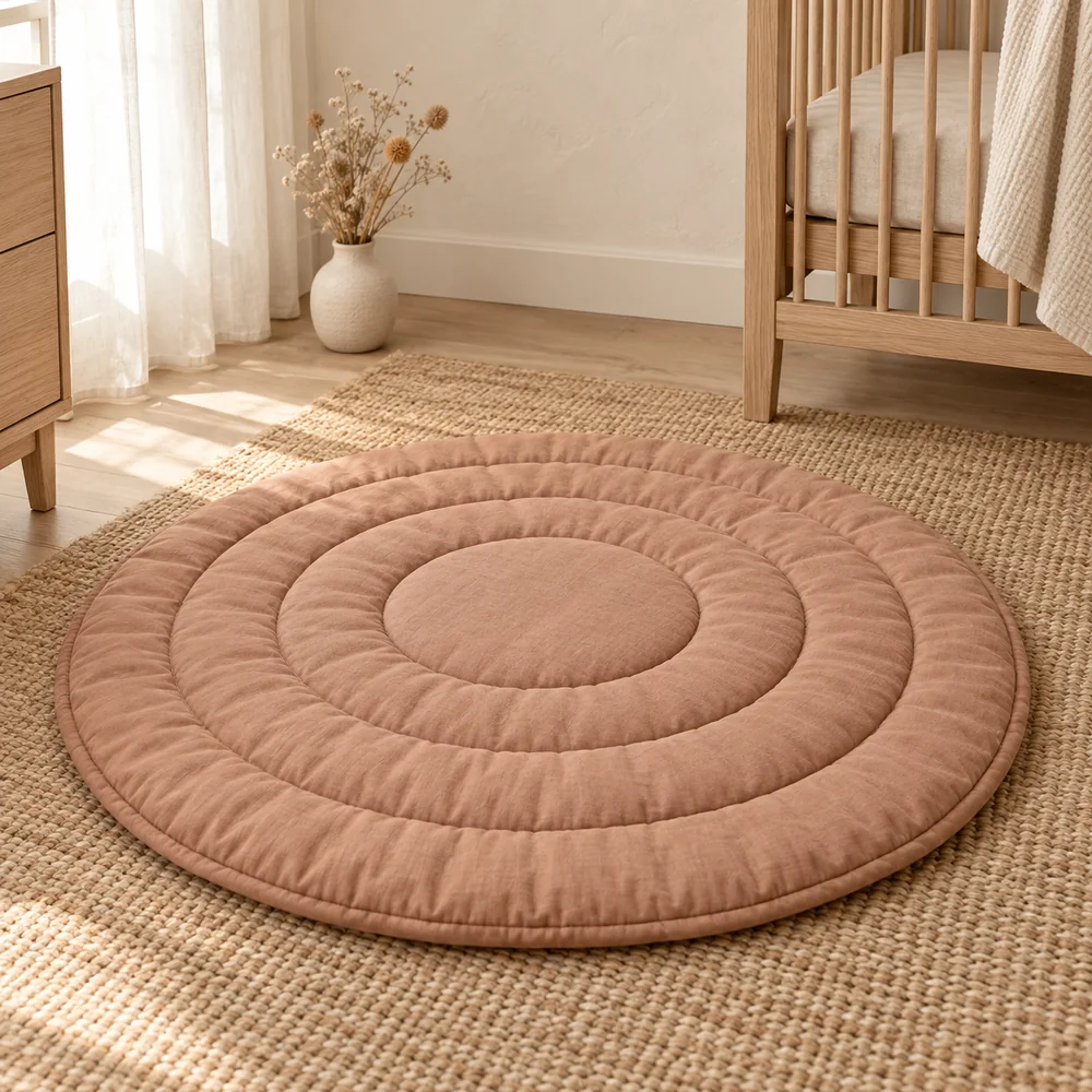 Round padded play mat in clay