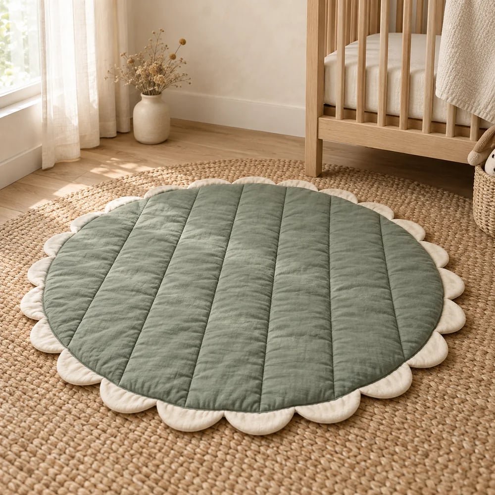 Scalloped play mat in eucalyptus