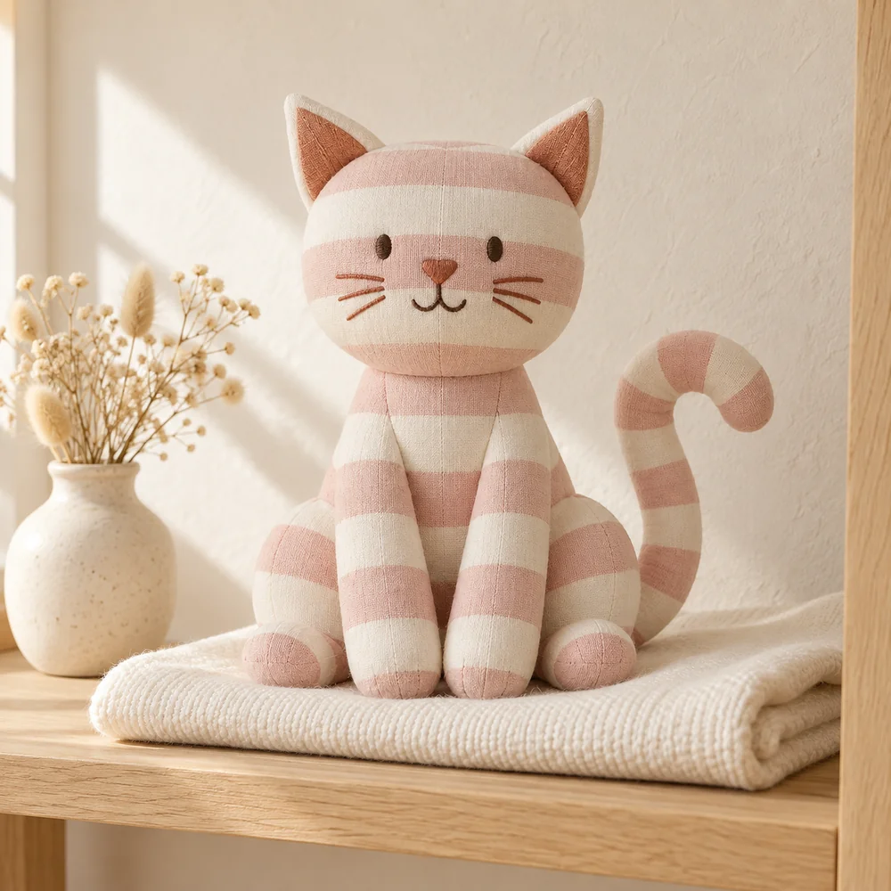 Striped cat in blush pink