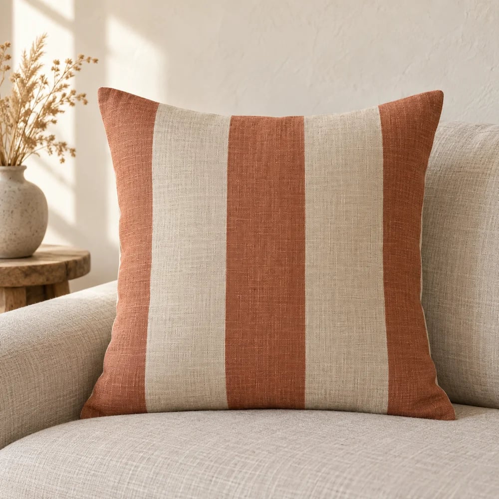 Linen cushion cover, yarn dyed stripe in natural linen