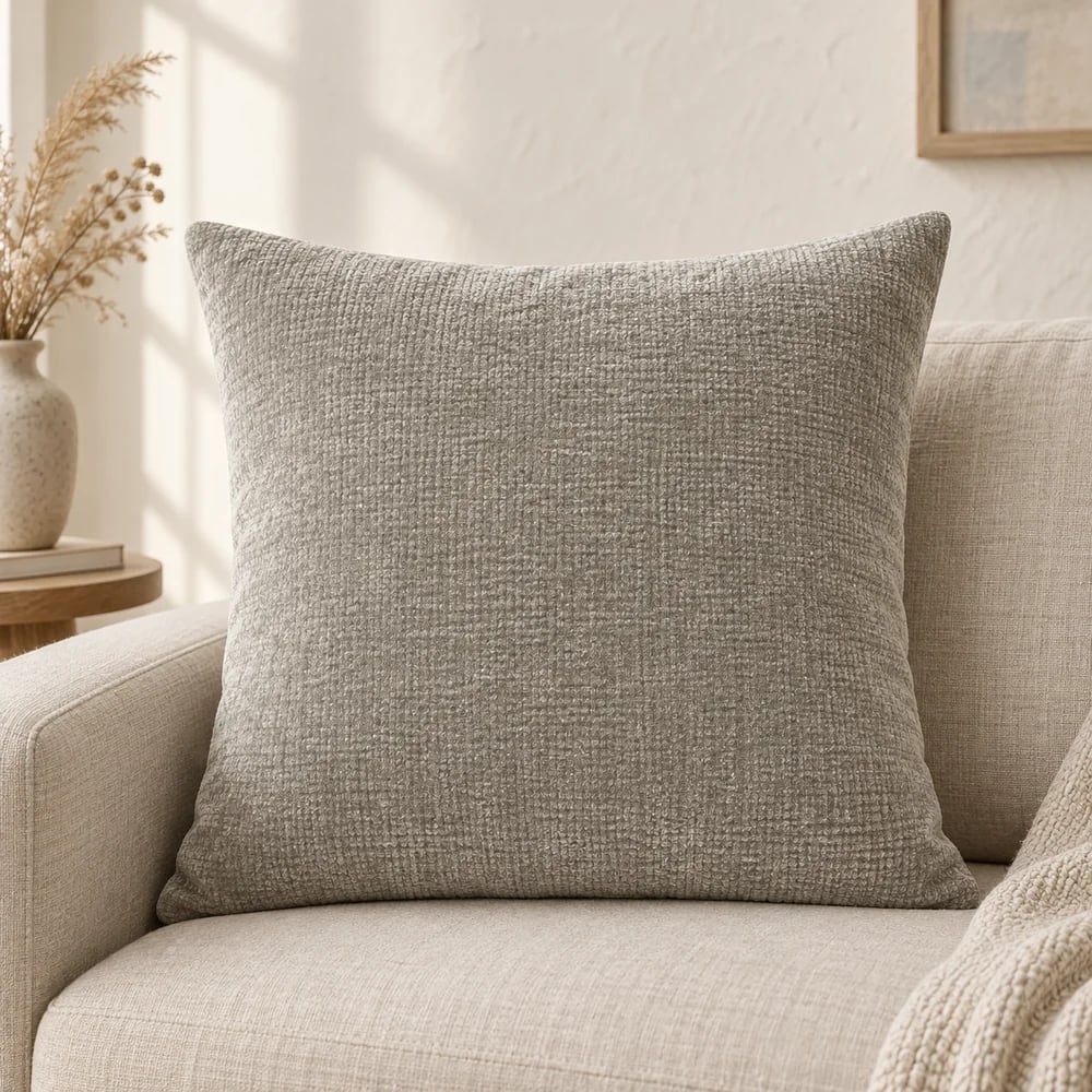 Cotton chenille cushion cover in stone