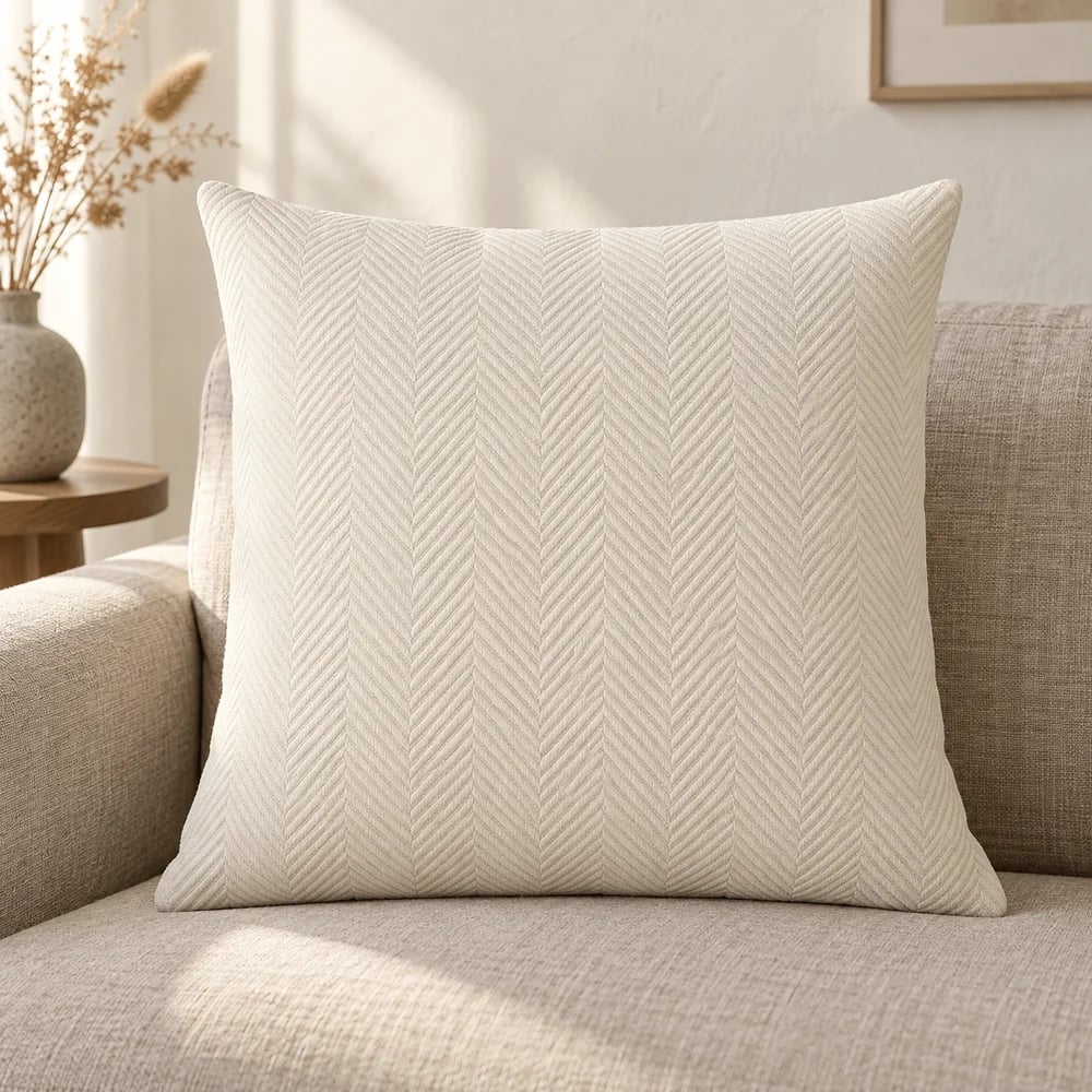 Cotton cushion cover, chevron twill in ivory