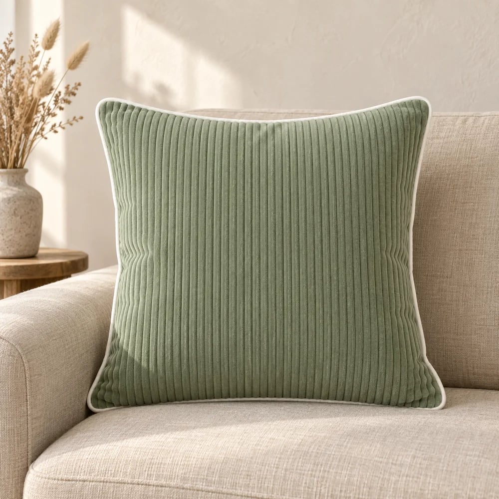 Cotton cord velvet cushion cover in sage