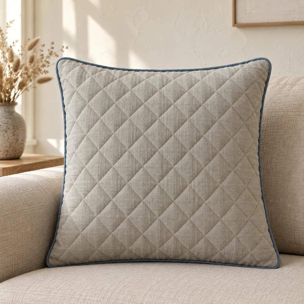 Cotton cushion cover, matelassé diamond in stone