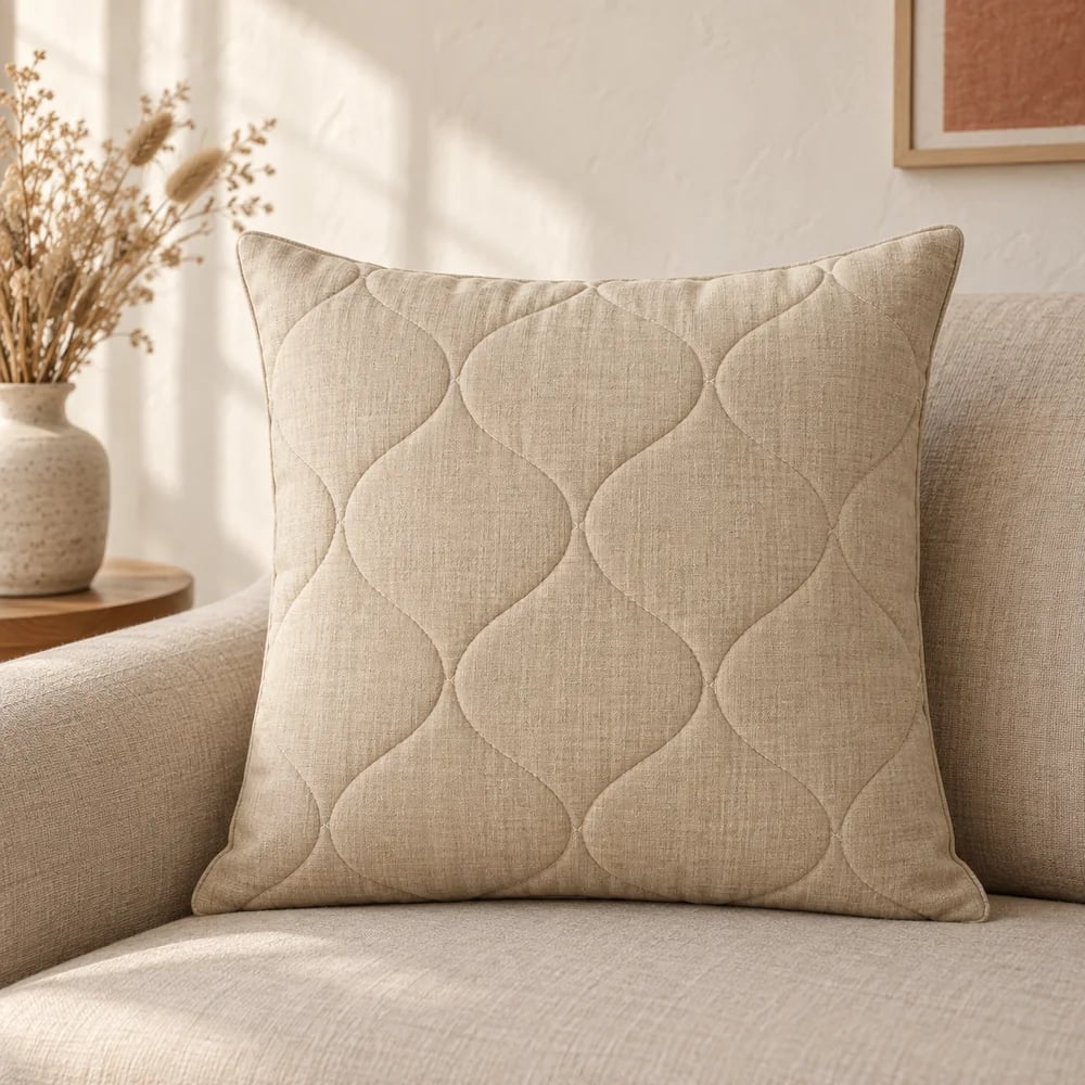 Cotton cushion cover, ogee quilted in natural linen