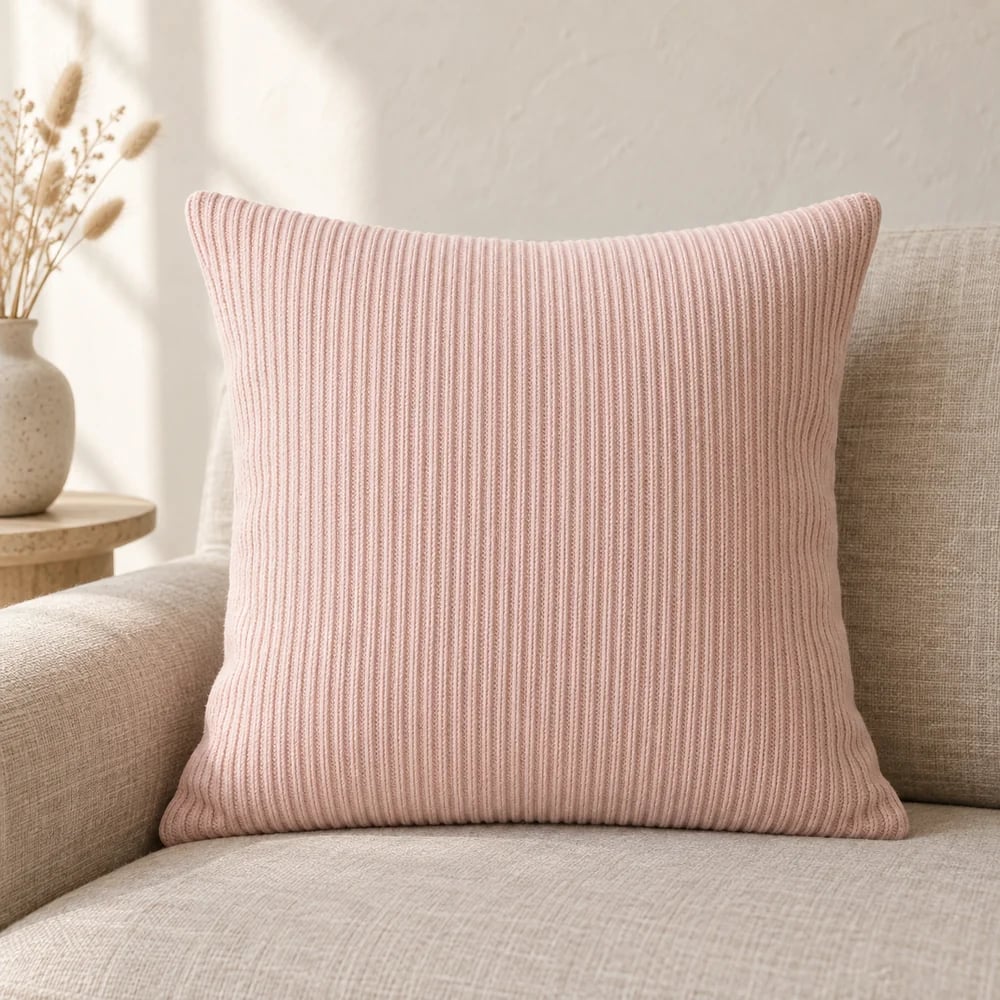 Rib knit cushion cover in blush pink