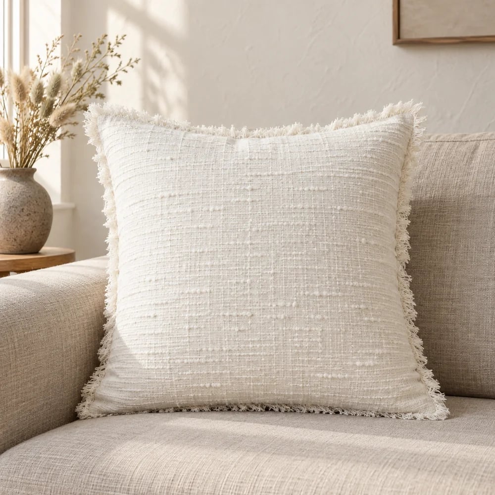 Cotton cushion cover, slub handloom in white
