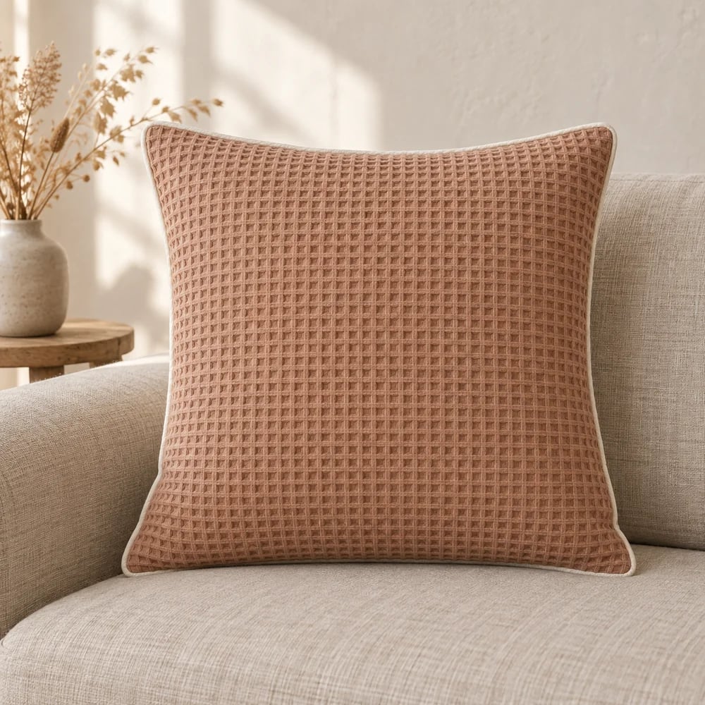 Cotton cushion cover, waffle in clay