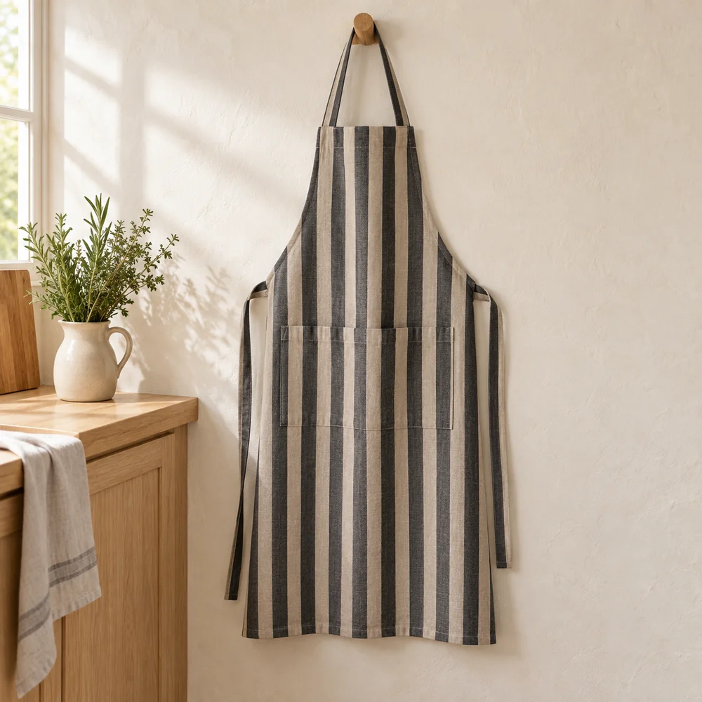 Striped apron in charcoal