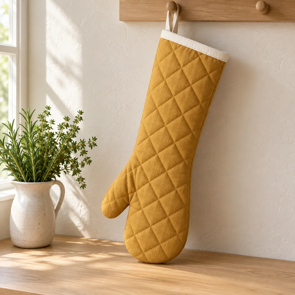 Long gauntlet mitt in ochre