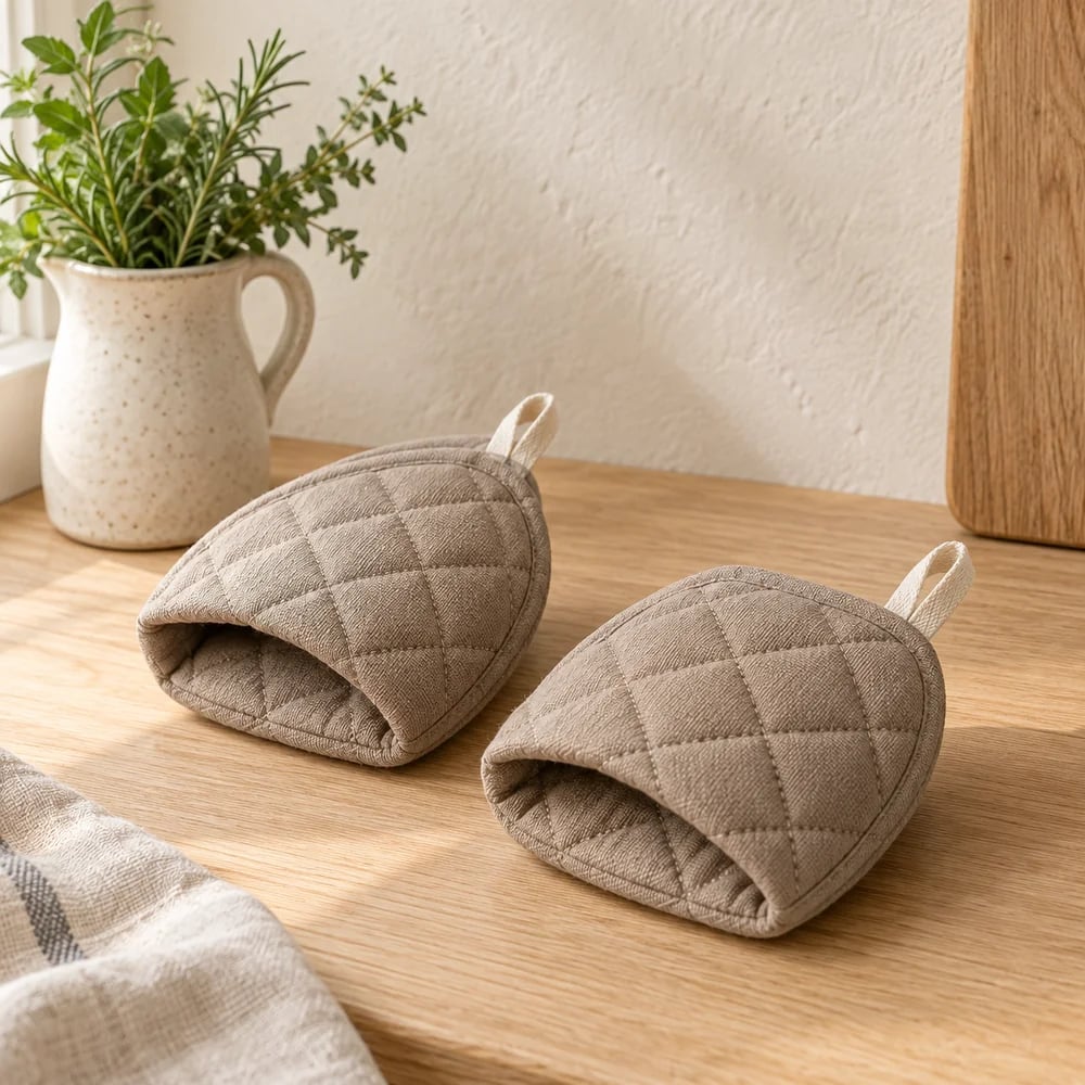 Pinch mitts in taupe